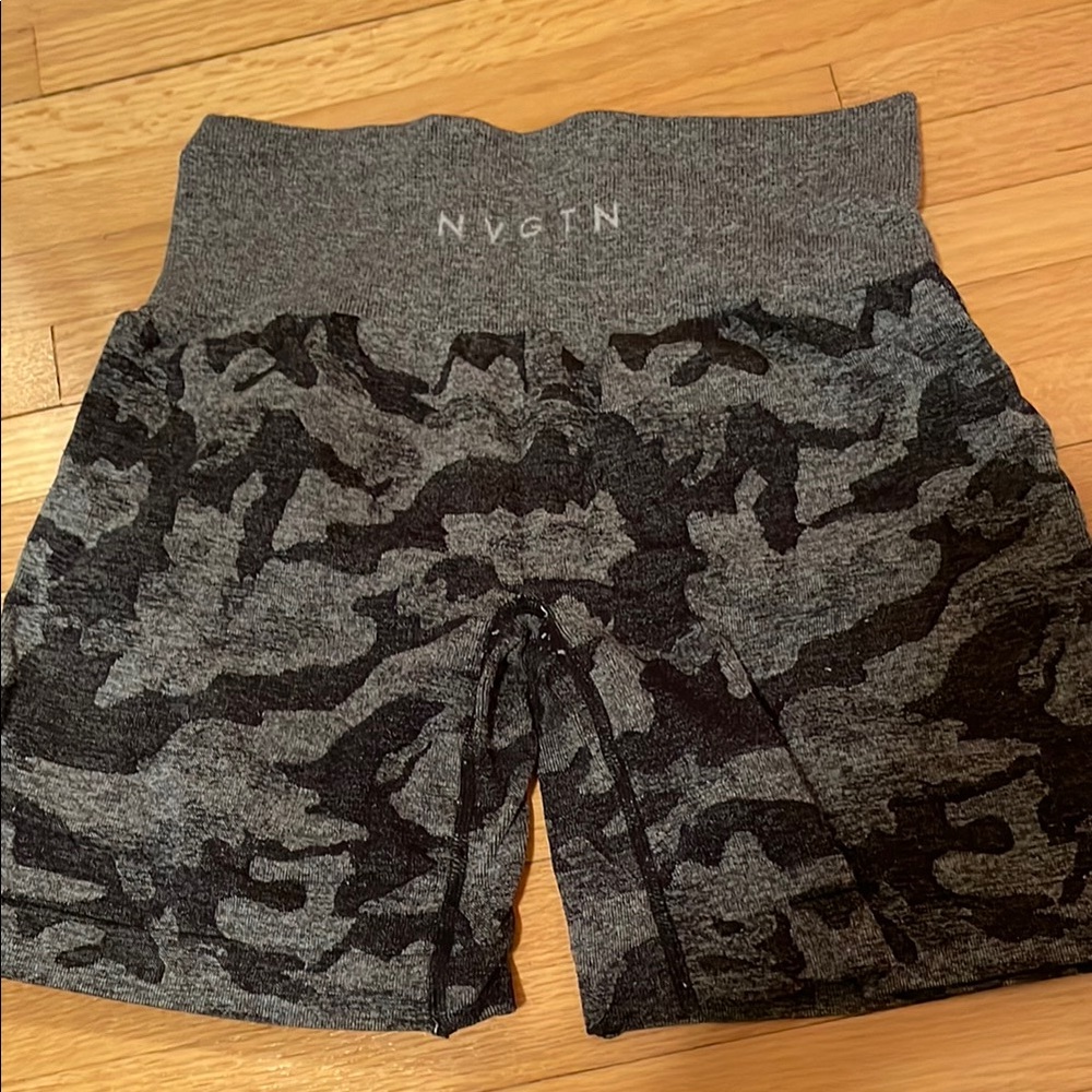 NVGTN Black and Gray Camo High-Waist Athletic Shorts